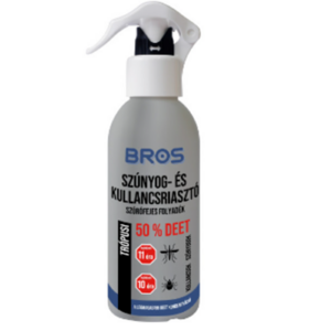 Bros sz&uacute;nyog- &eacute;s kullancsriaszt&oacute; tr&oacute;pusi sz&oacute;r&oacute;fejes folyad&eacute;k 50% DEET 130ml (B1762)