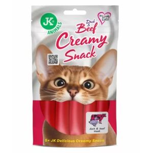 JK ANIMALS kacsa &eacute;s marha h&uacute;skr&eacute;mes jutalomfalat macsk&aacute;knak 5x15g